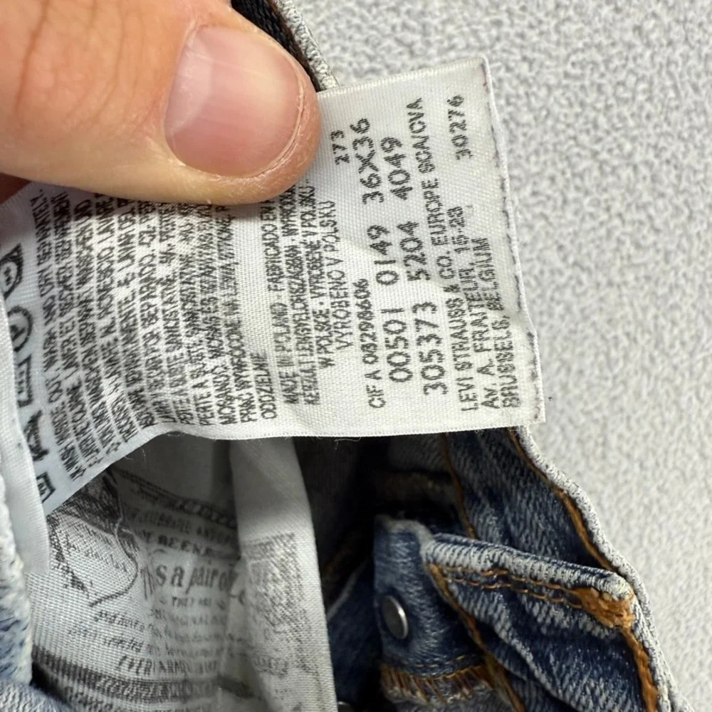 Vintage Levis 501 Jeans Mens 36x36 Blue Straight Leg Distressed Button Fly y2k